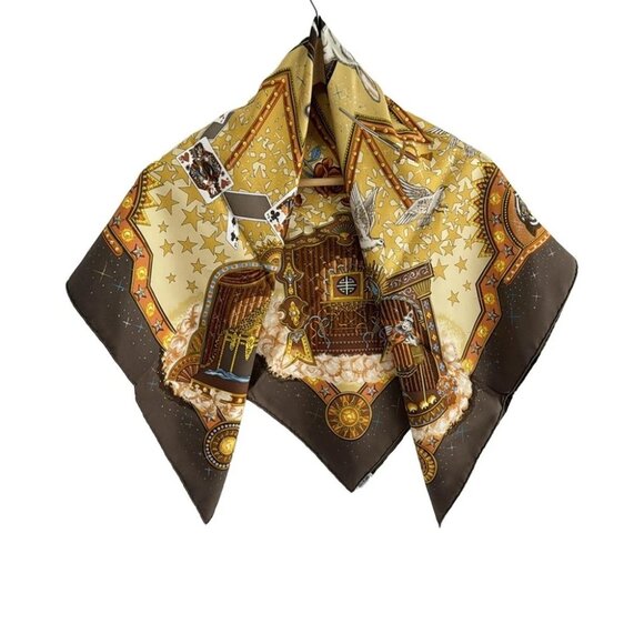 Auth HERMES Carre 90 - Beige Brown Multi Scarf - Picture 1 of 4